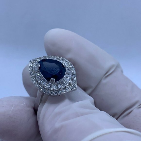 STIRLING SILVER PEAR CUT SAPPHIRE COCKTAIL RING - Picture 4 of 10